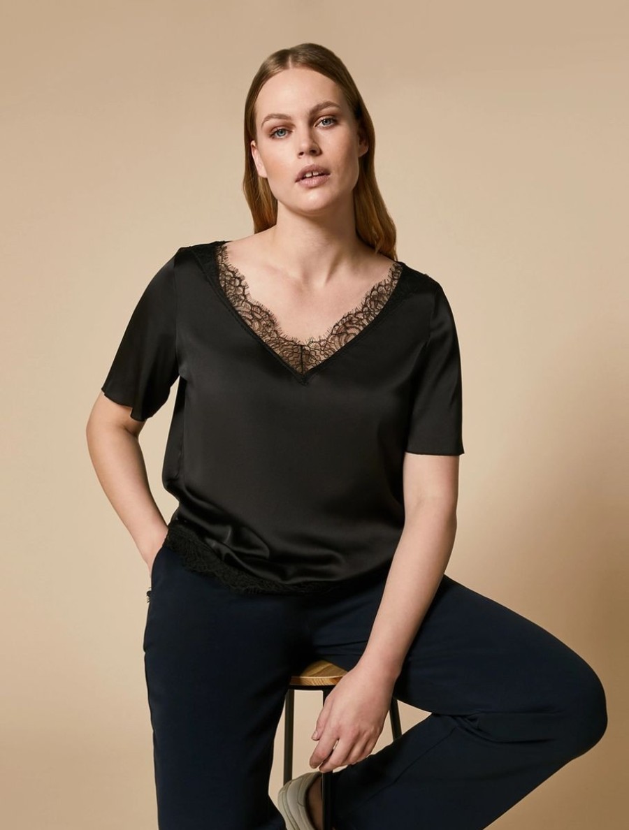 Vetements Marina Rinaldi | Blouse Avec Details En Dentelle Noir