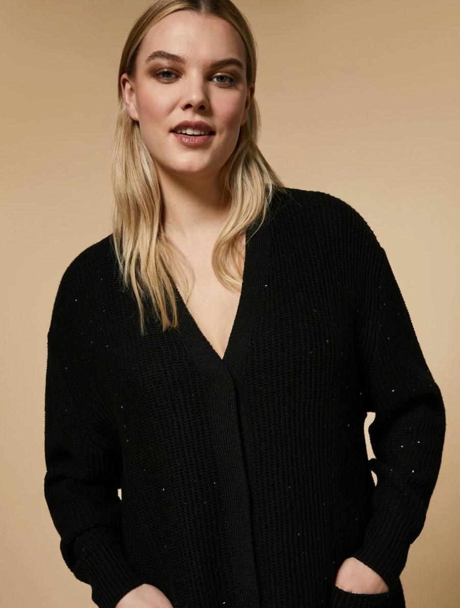 Vetements Marina Rinaldi | Cardigan En Laine Melangee Noir