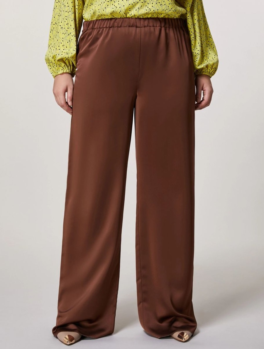 Vetements Marina Rinaldi | Pantalon En Satin Brun