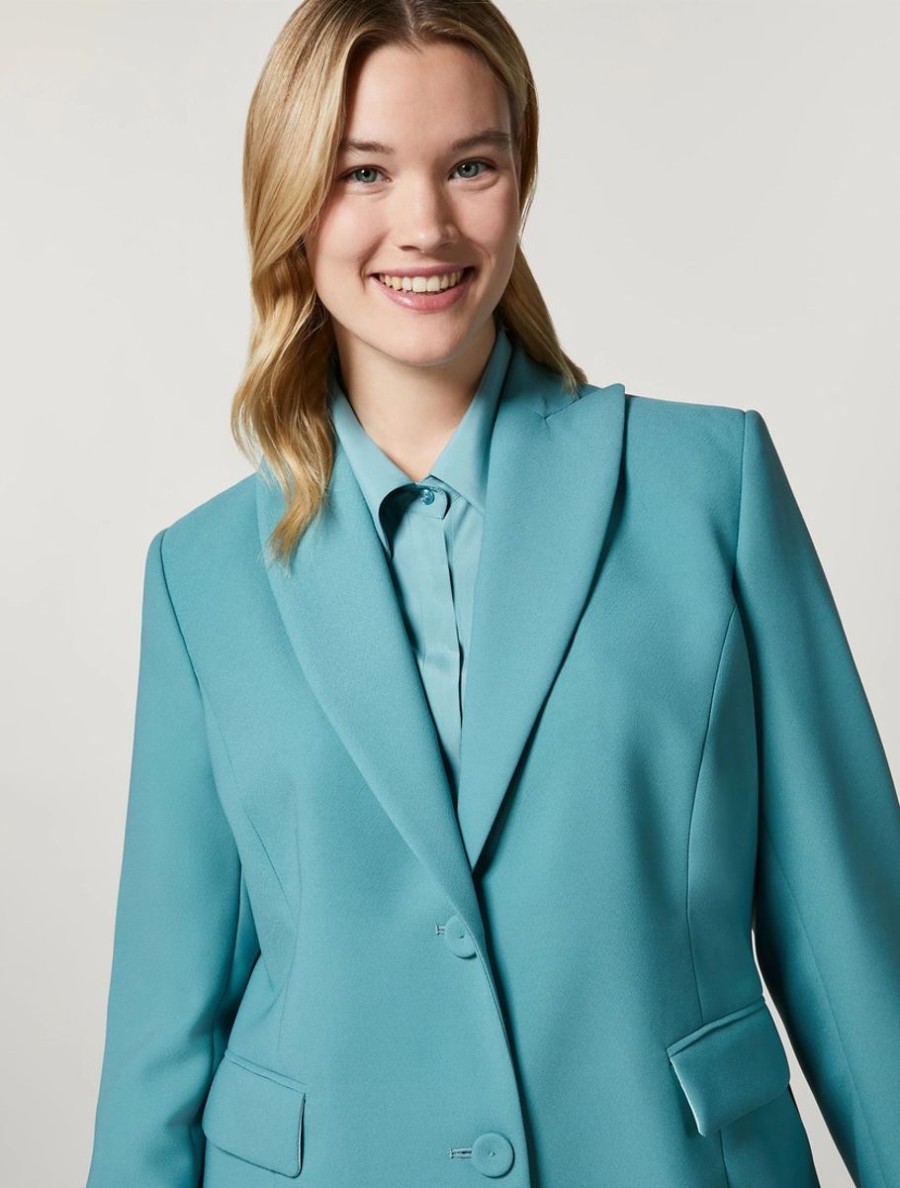 Vetements Marina Rinaldi | Blazer En Crepe Envers Satin Bleu Ski