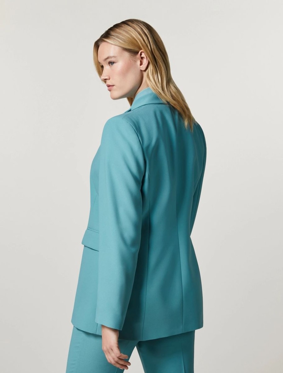 Vetements Marina Rinaldi | Blazer En Crepe Envers Satin Bleu Ski