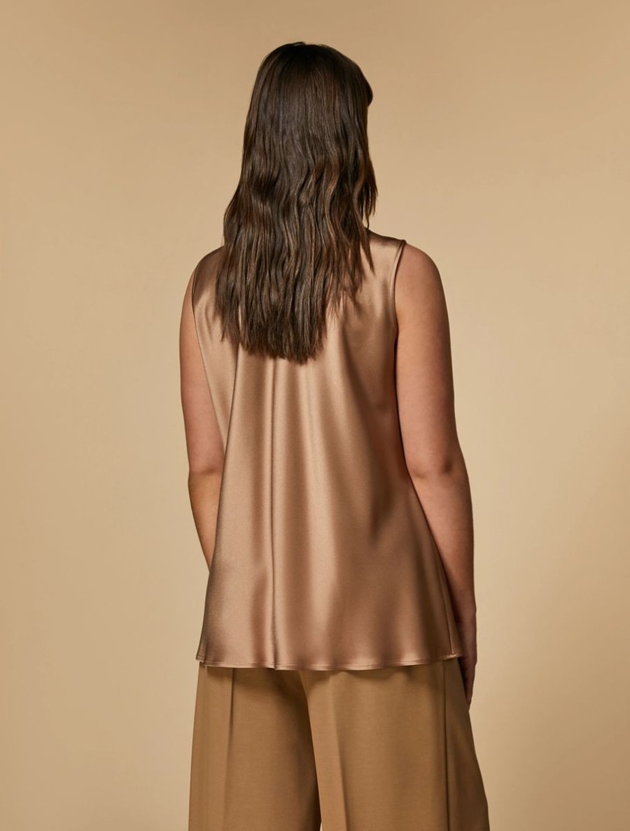 Vetements Marina Rinaldi | Top En Satin Envers Chameau