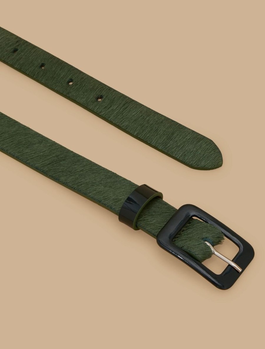 Accessoires Marina Rinaldi | Ceinture En Poil De Poney Imprime Vert