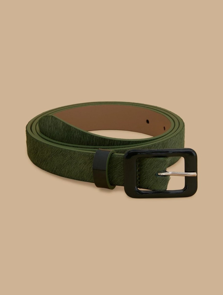 Accessoires Marina Rinaldi | Ceinture En Poil De Poney Imprime Vert