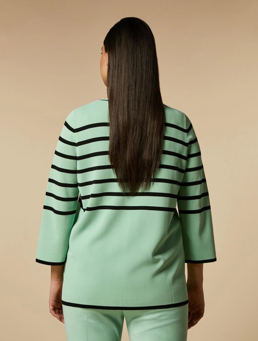 Vetements Marina Rinaldi | Pull En Viscose Raye Vert Pastel