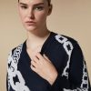 Vetements Marina Rinaldi | Pull En Laine Melangee Jacquard Marine Fonce