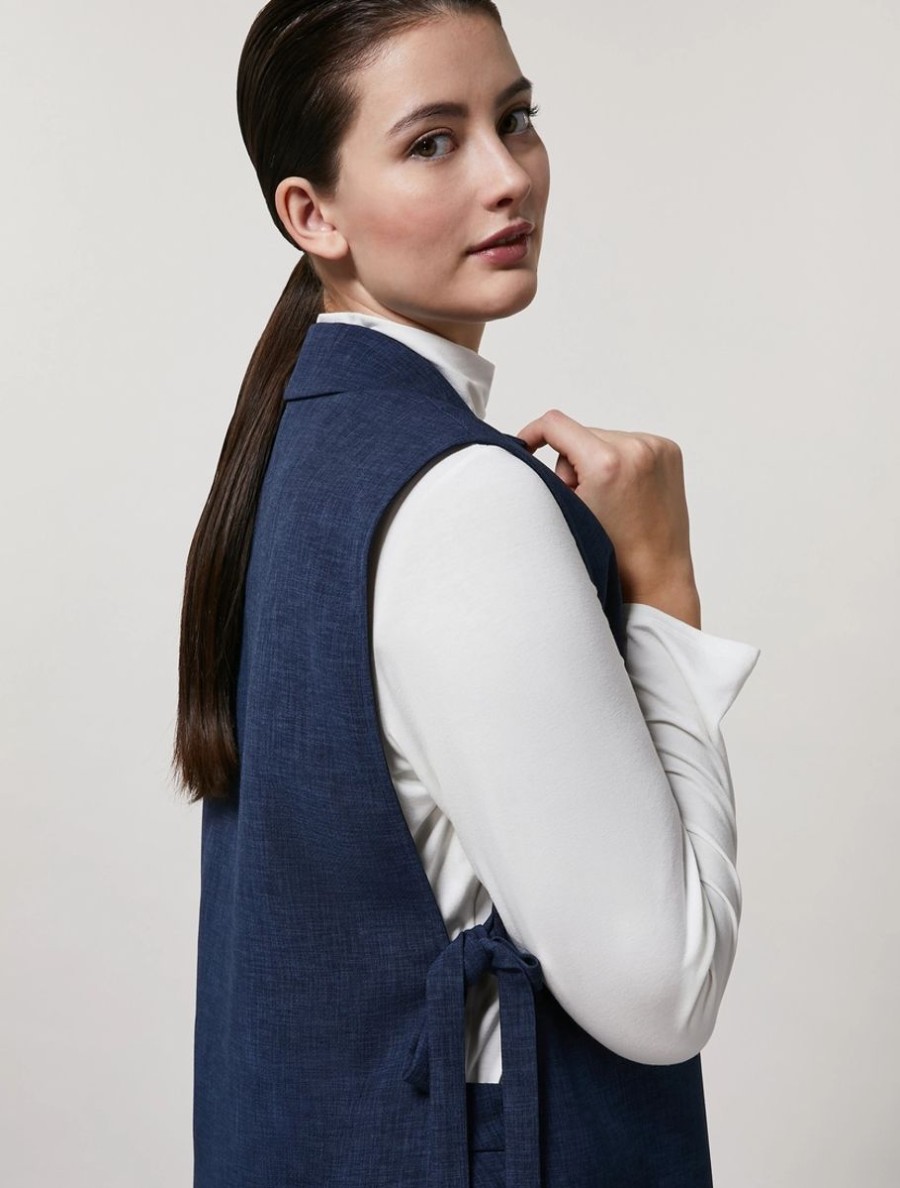 Vetements Marina Rinaldi | Gilet En Toile Marine Fonce