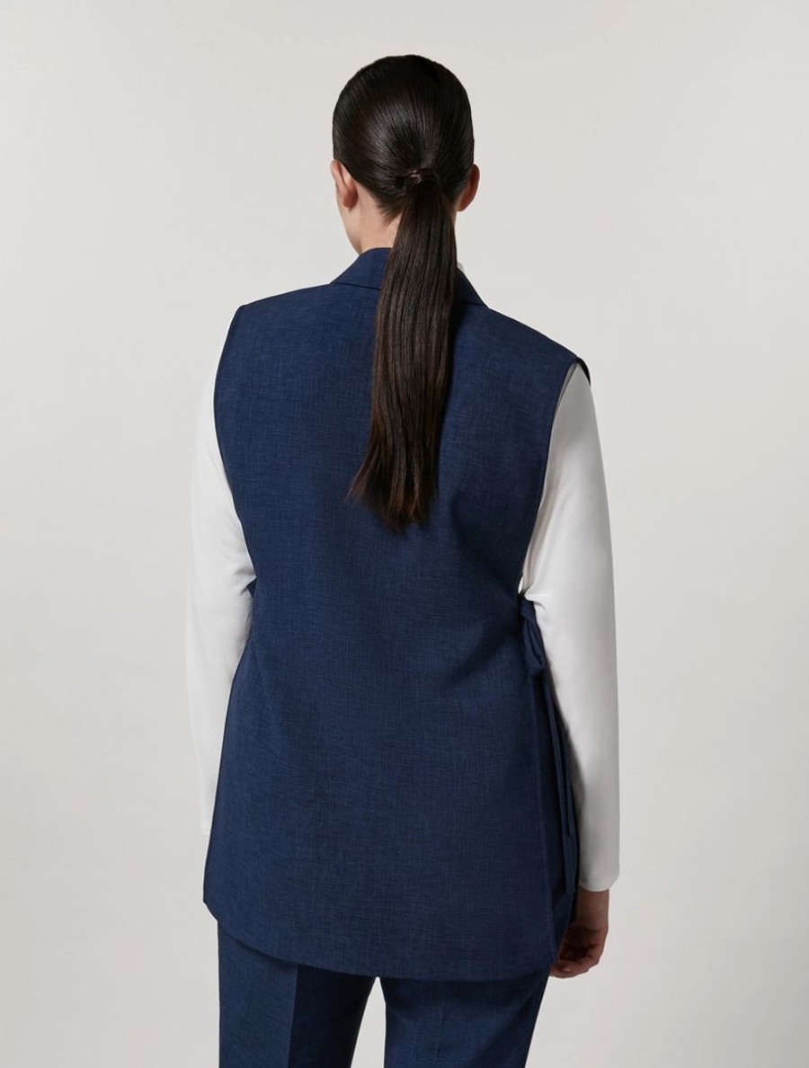 Vetements Marina Rinaldi | Gilet En Toile Marine Fonce