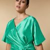 Vetements Marina Rinaldi | Robe En Taffetas De Shantung De Soie Vert