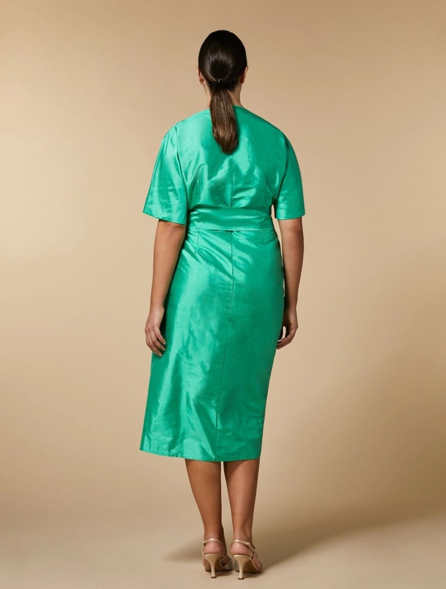 Vetements Marina Rinaldi | Robe En Taffetas De Shantung De Soie Vert