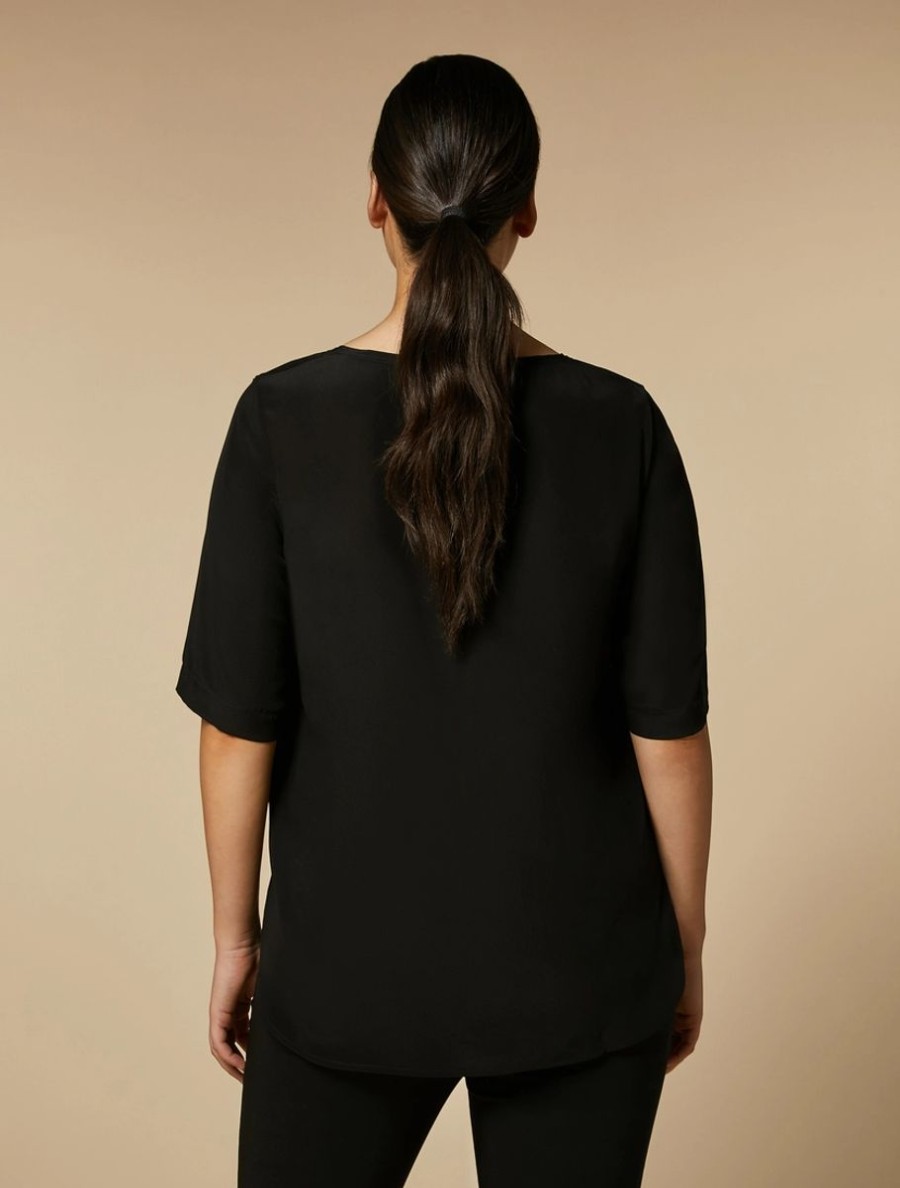 Vetements Marina Rinaldi | Blouse En Crepe De Chine De Soie Noir