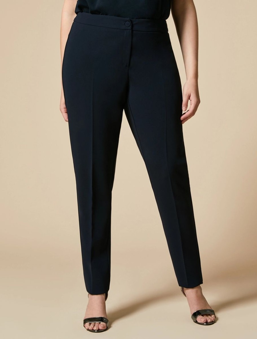 Vetements Marina Rinaldi | Pantalon Slim En Triacetate Marine Fonce