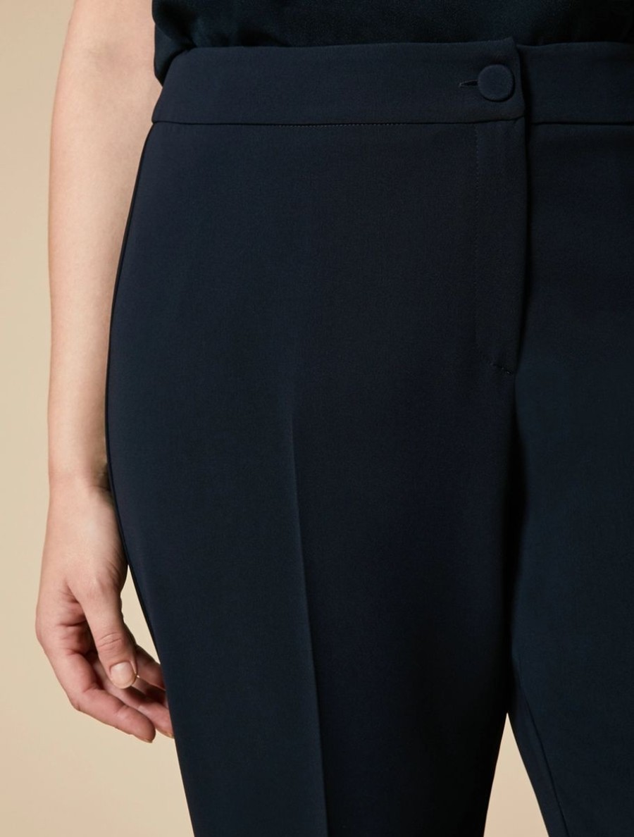 Vetements Marina Rinaldi | Pantalon Slim En Triacetate Marine Fonce