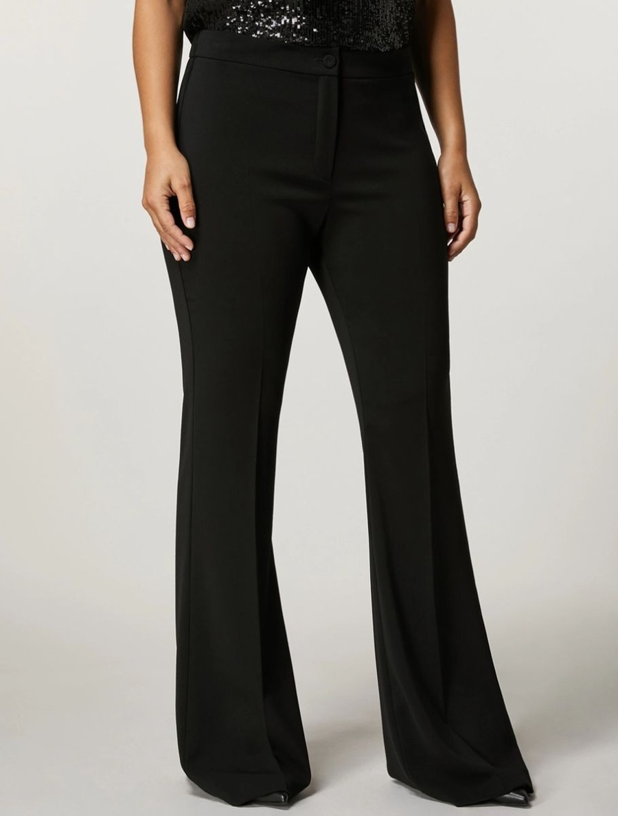 Vetements Marina Rinaldi | Pantalon Fluide En Tissu Stretch Noir