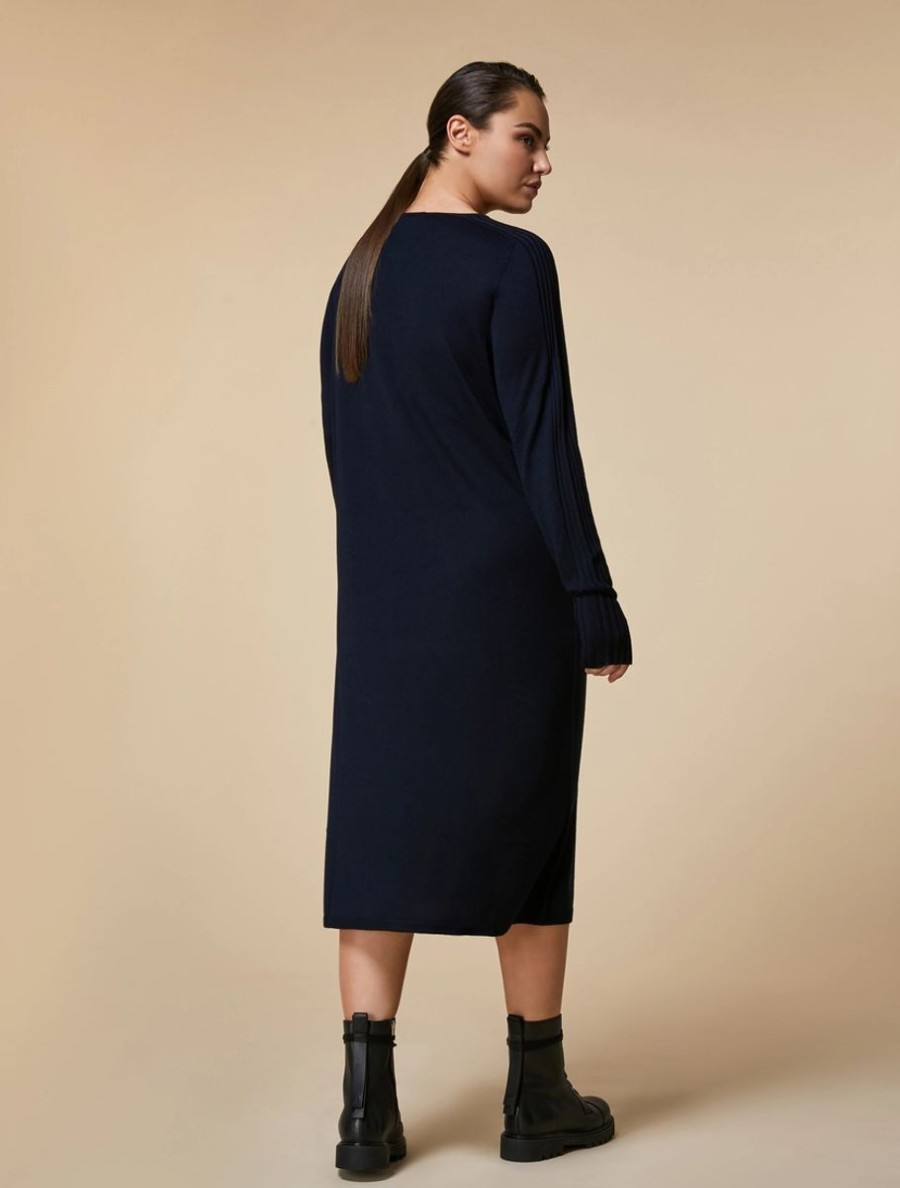 Vetements Marina Rinaldi | Robe En Laine Melangee Marine Fonce