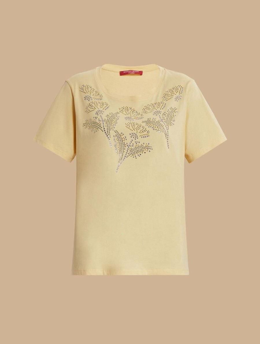 Vetements Marina Rinaldi | T-Shirt En Jersey Orne De Strass Jaune