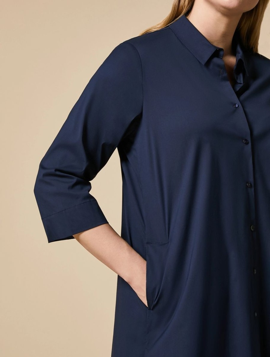 Vetements Marina Rinaldi | Chemise En Popeline Stretch Marine Fonce