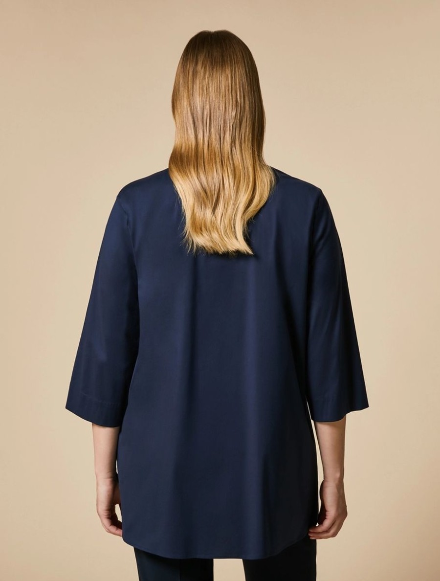 Vetements Marina Rinaldi | Chemise En Popeline Stretch Marine Fonce