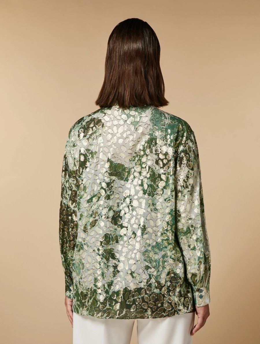 Vetements Marina Rinaldi | Chemise En Fil Coupe De Soie Olive Verte