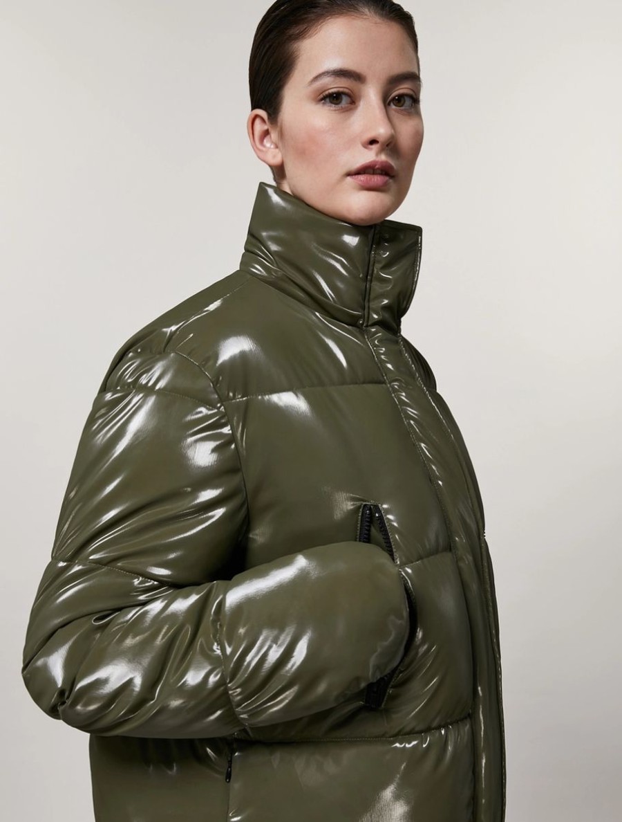 Vetements Marina Rinaldi | Veste En Tissu Brillant Vert Fonce