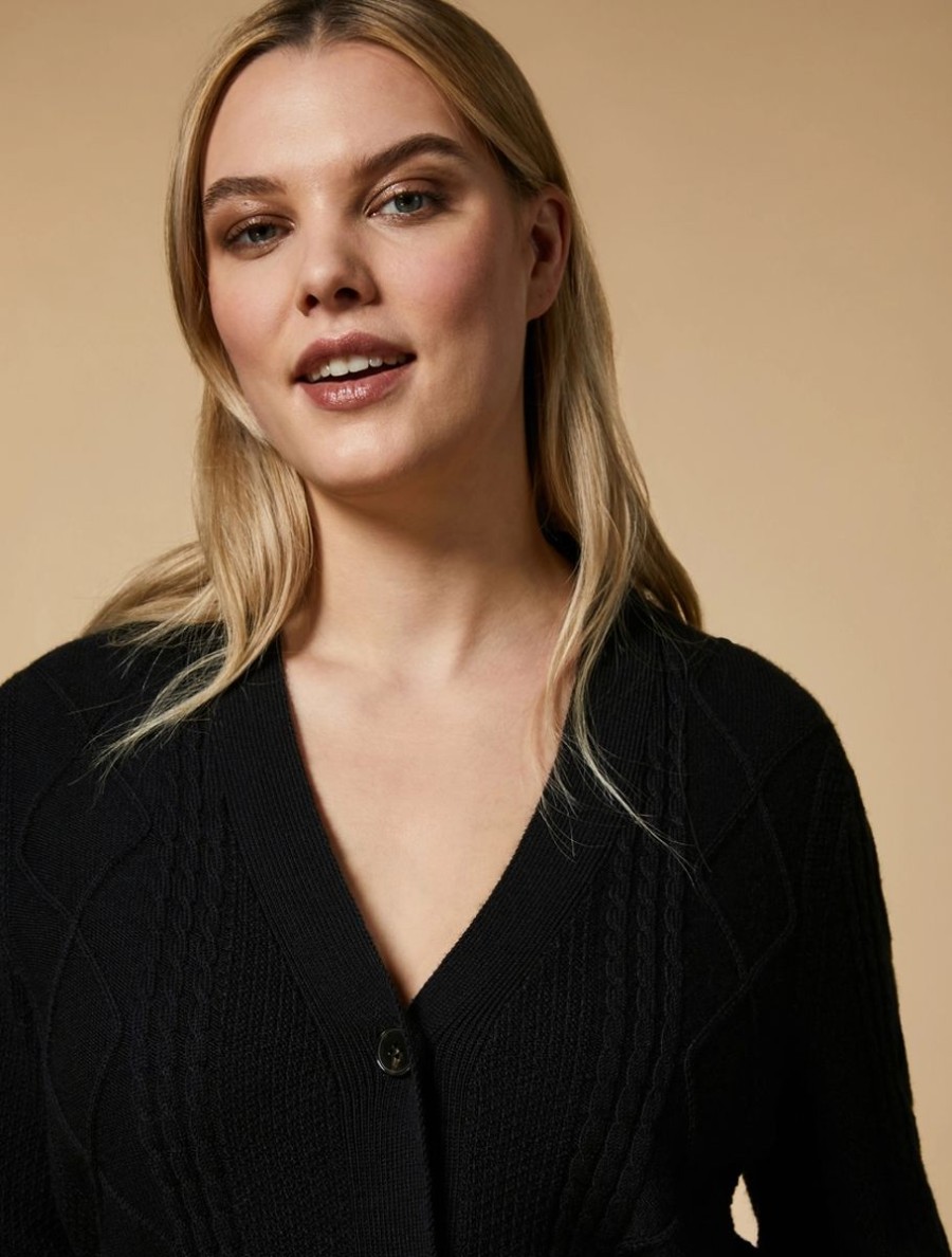 Vetements Marina Rinaldi | Cardigan En Laine Melangee Noir