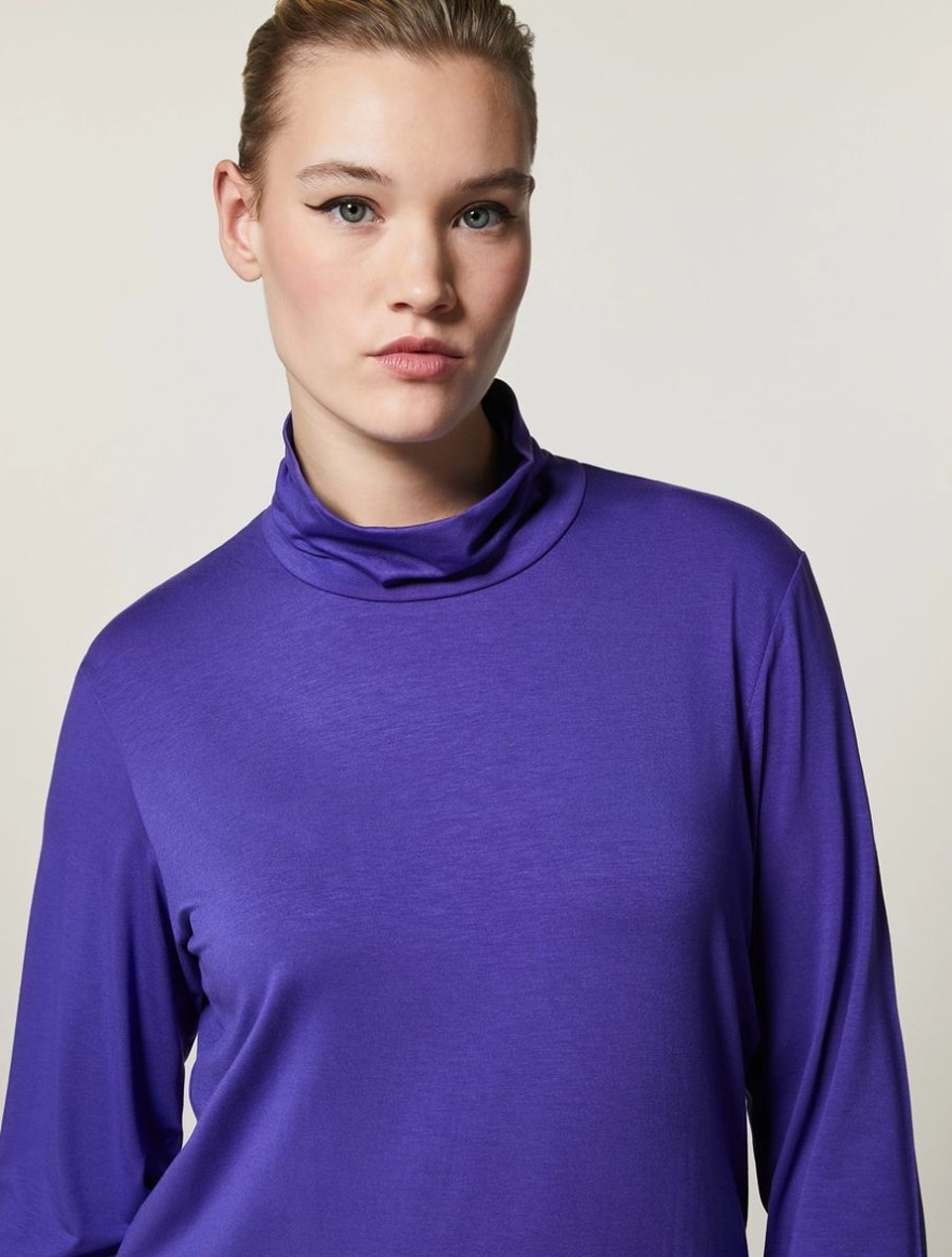 Vetements Marina Rinaldi | Pull Col Roule En Jersey De Viscose Violet