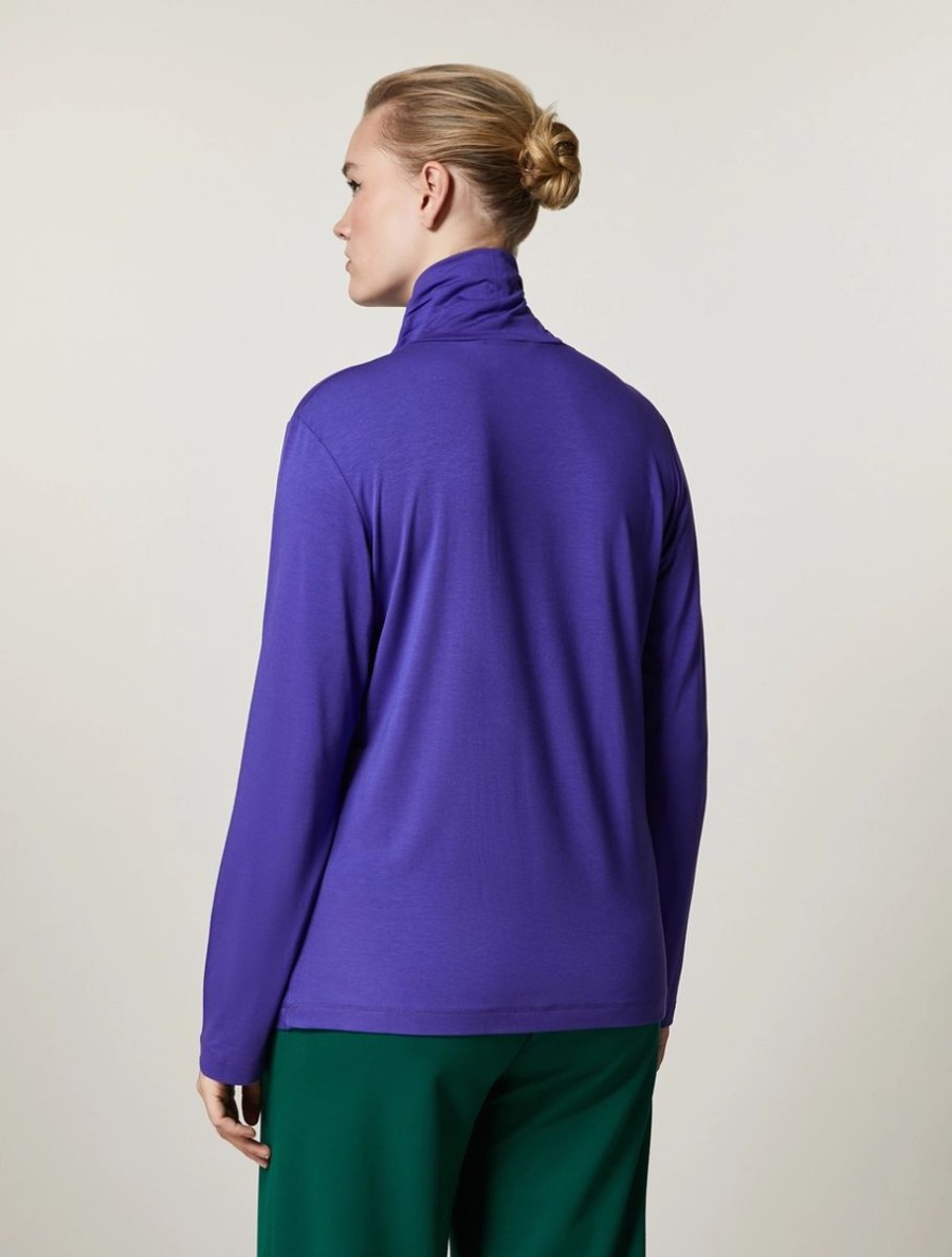 Vetements Marina Rinaldi | Pull Col Roule En Jersey De Viscose Violet