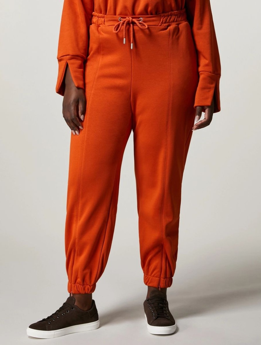 Vetements Marina Rinaldi | Pantalon En Molleton De Coton Stretch Rouiller