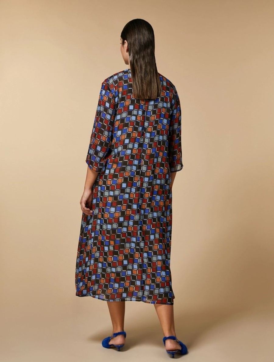 Vetements Marina Rinaldi | Robe En Georgette Imprimee Bleu De Chine