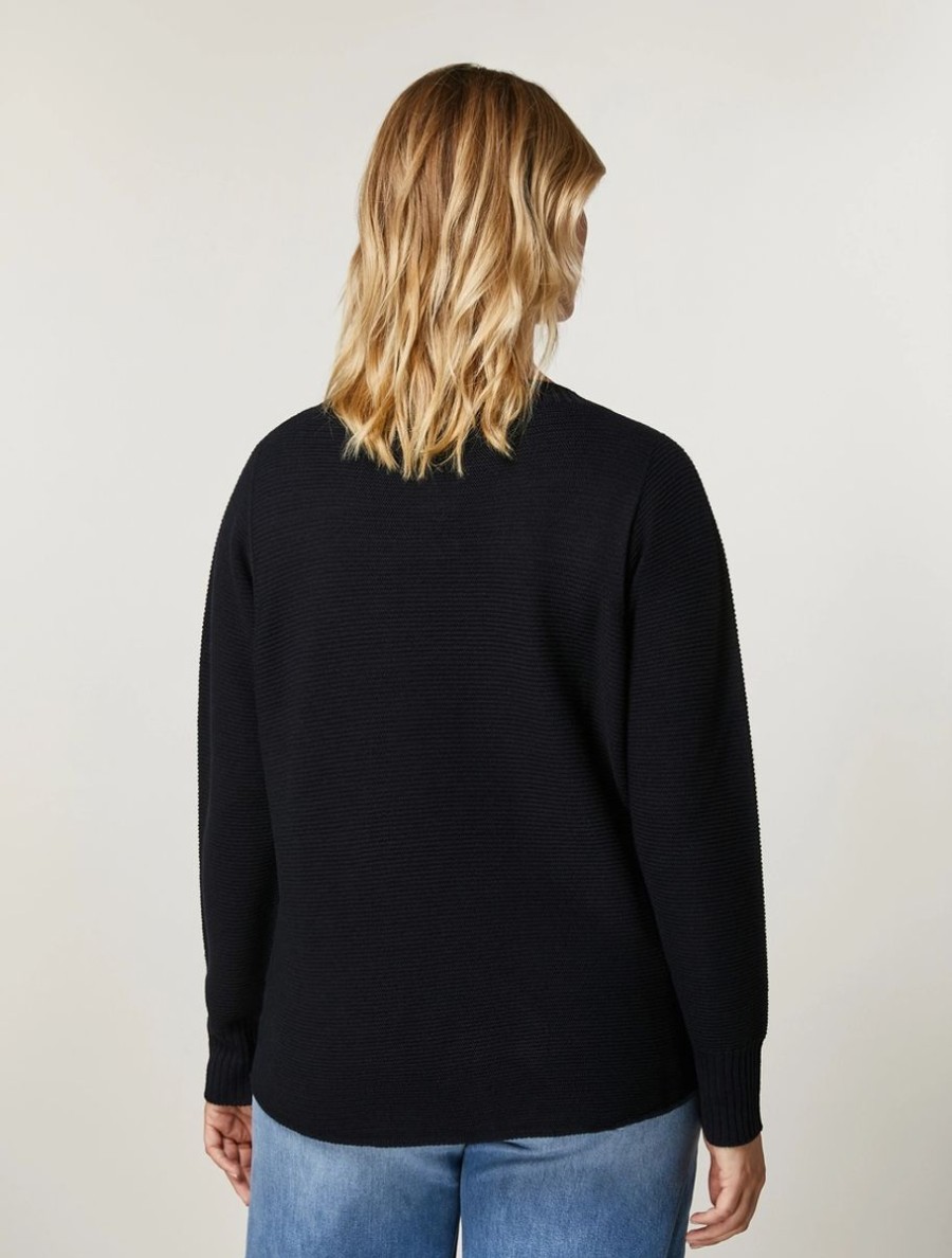 Vetements Marina Rinaldi | Pull En Laine Merinos Melangee Marine Fonce