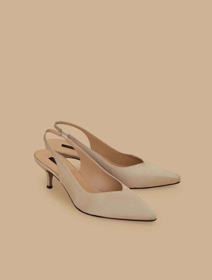 Vetements De Ceremonie Marina Rinaldi | Escarpins A Bride Arriere En Satin Beige