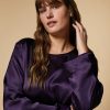 Vetements Marina Rinaldi | Chemisier En Satin De Soie Bleu De Chine