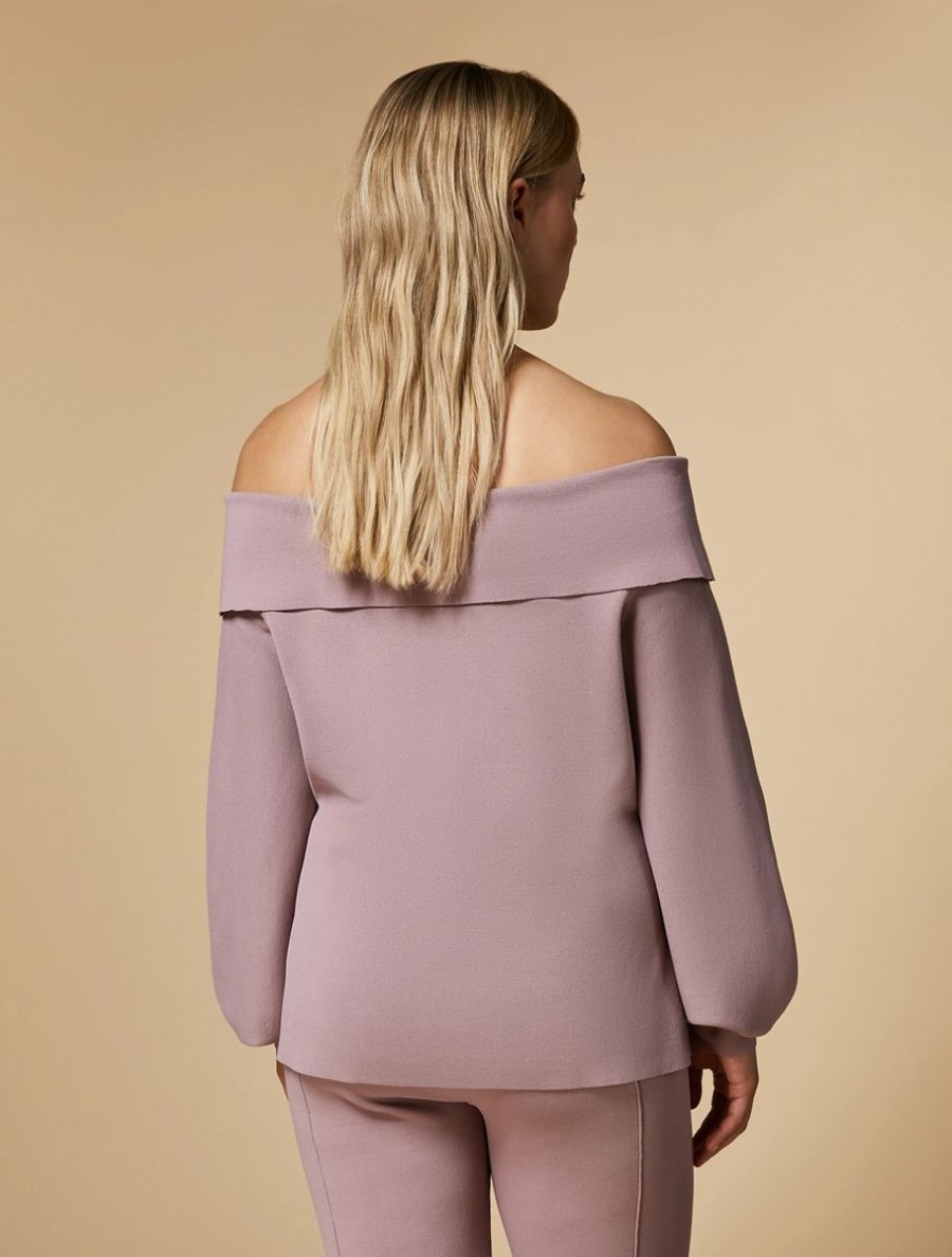 Vetements Marina Rinaldi | Pull Epaules Denudees En Viscose Rose