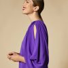 Vetements Marina Rinaldi | Robe En Triacetate A Manches En Crepe Violet