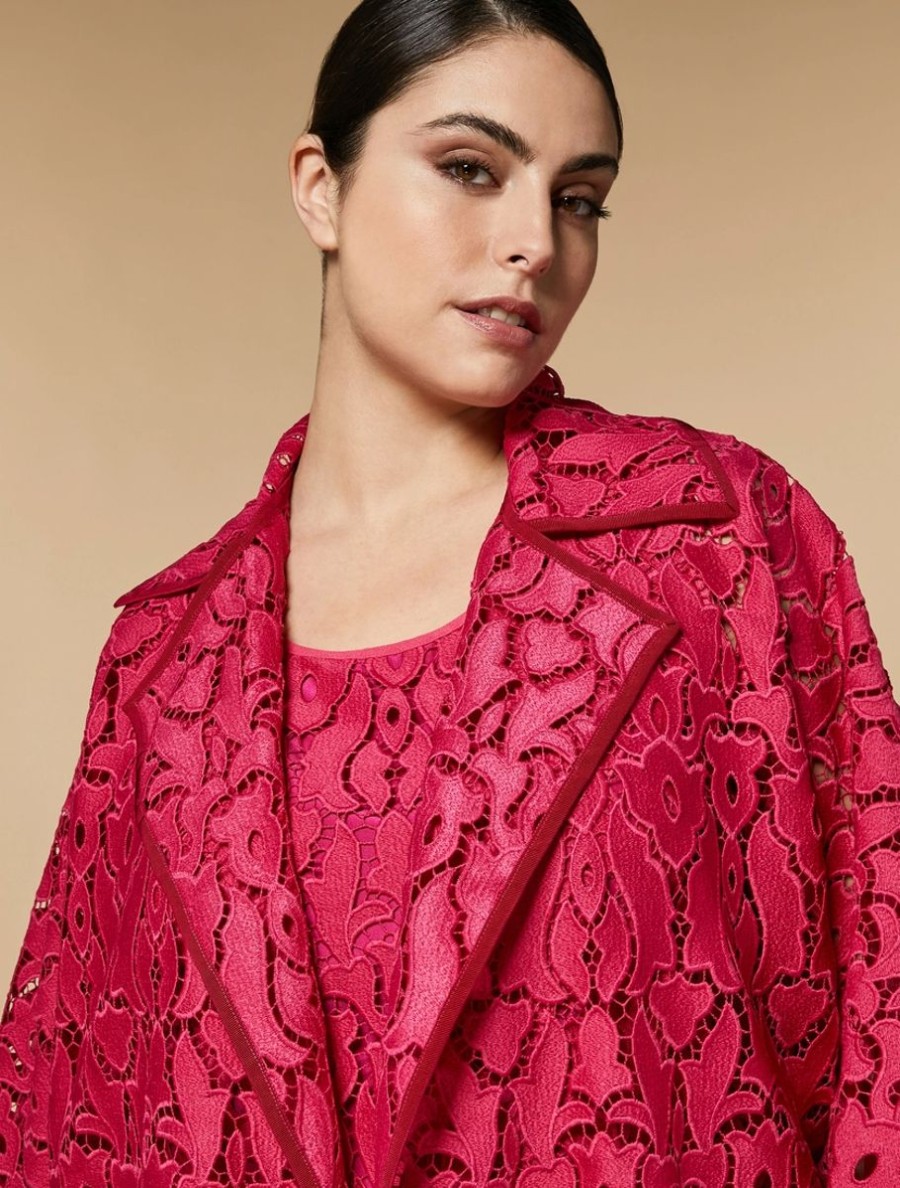 Vetements Marina Rinaldi | Manteau Plumeau En Dentelle Macrame Fuchsia