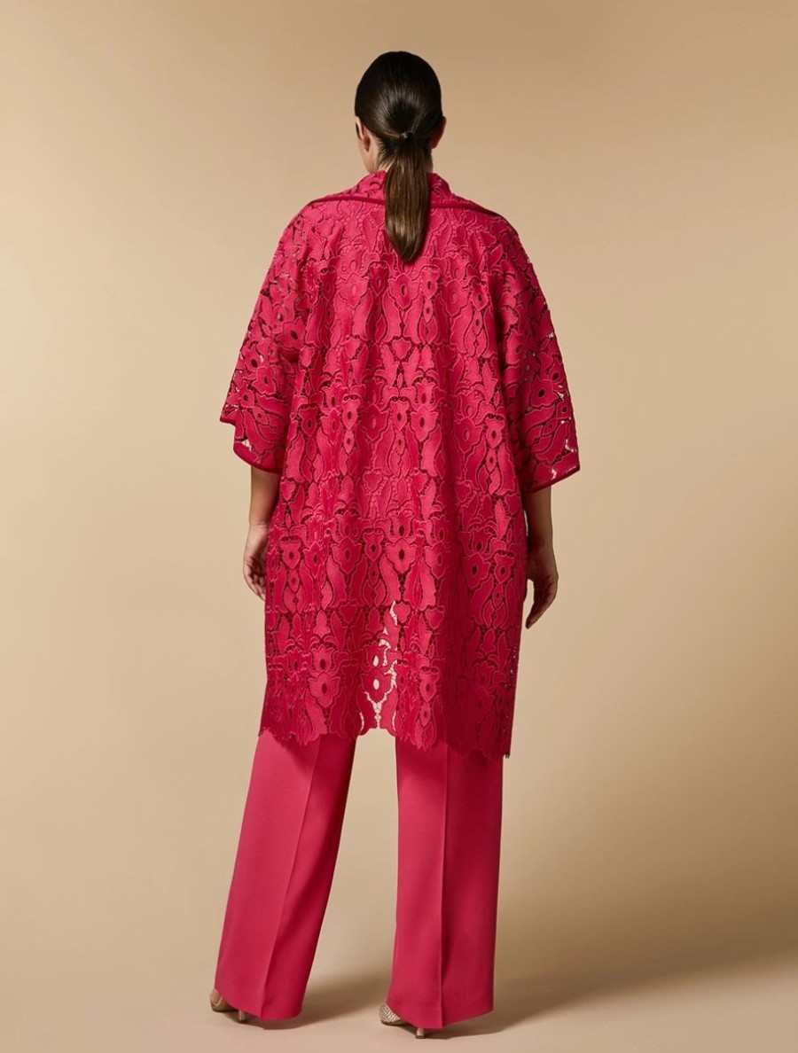 Vetements Marina Rinaldi | Manteau Plumeau En Dentelle Macrame Fuchsia