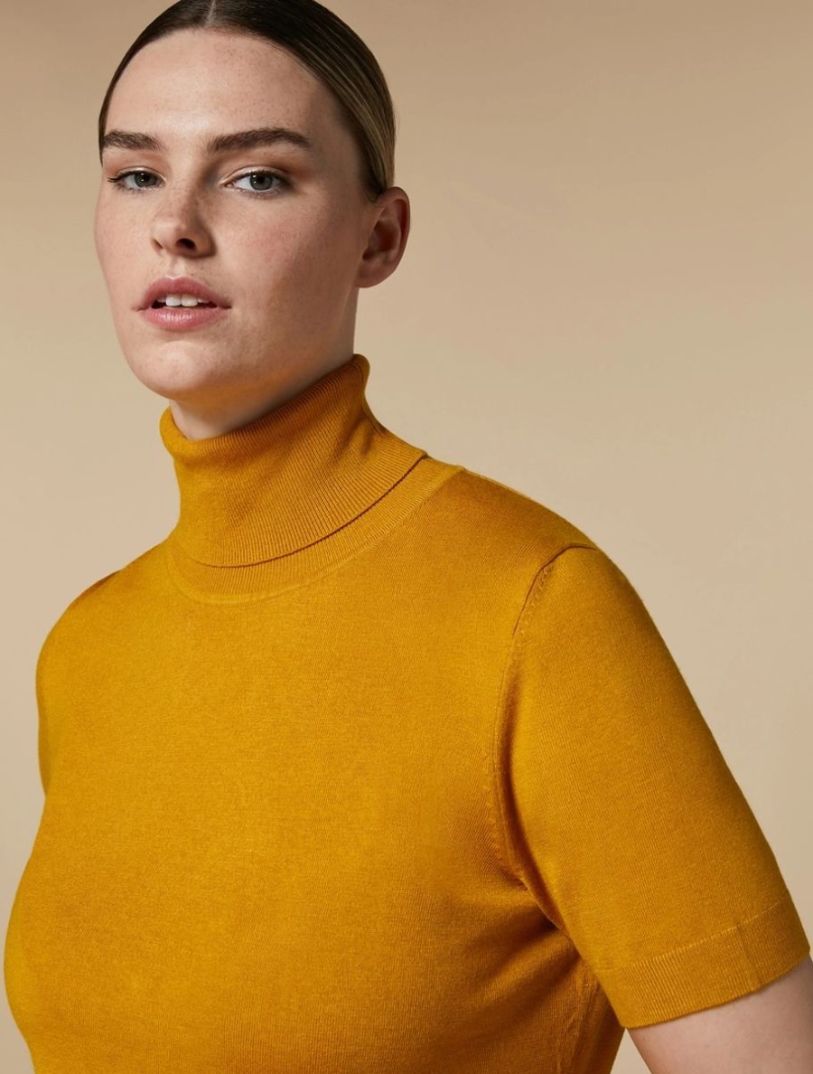 Vetements Marina Rinaldi | Pull Col Polo En Fil De Viscose Moutarde