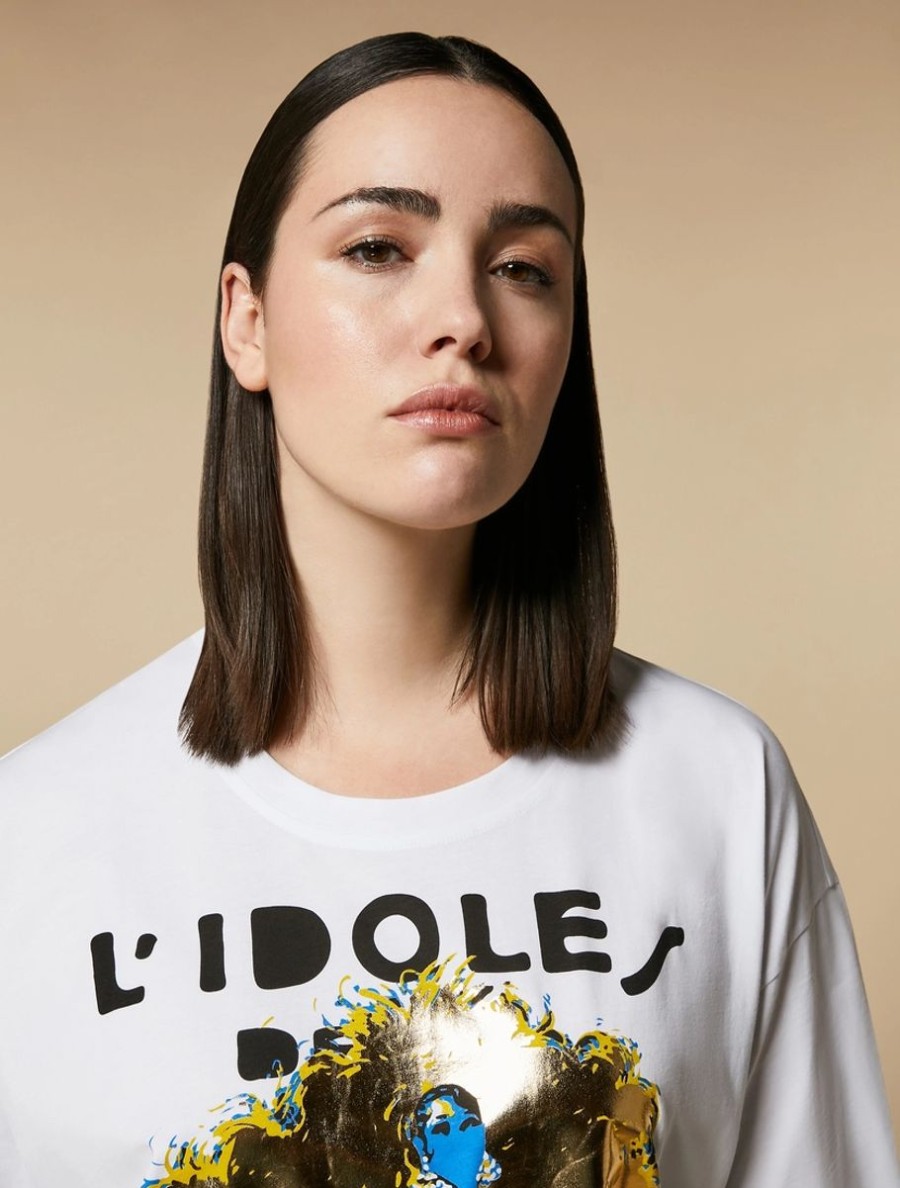 Vetements Marina Rinaldi | T-Shirt En Jersey A Imprime Blanc Optique