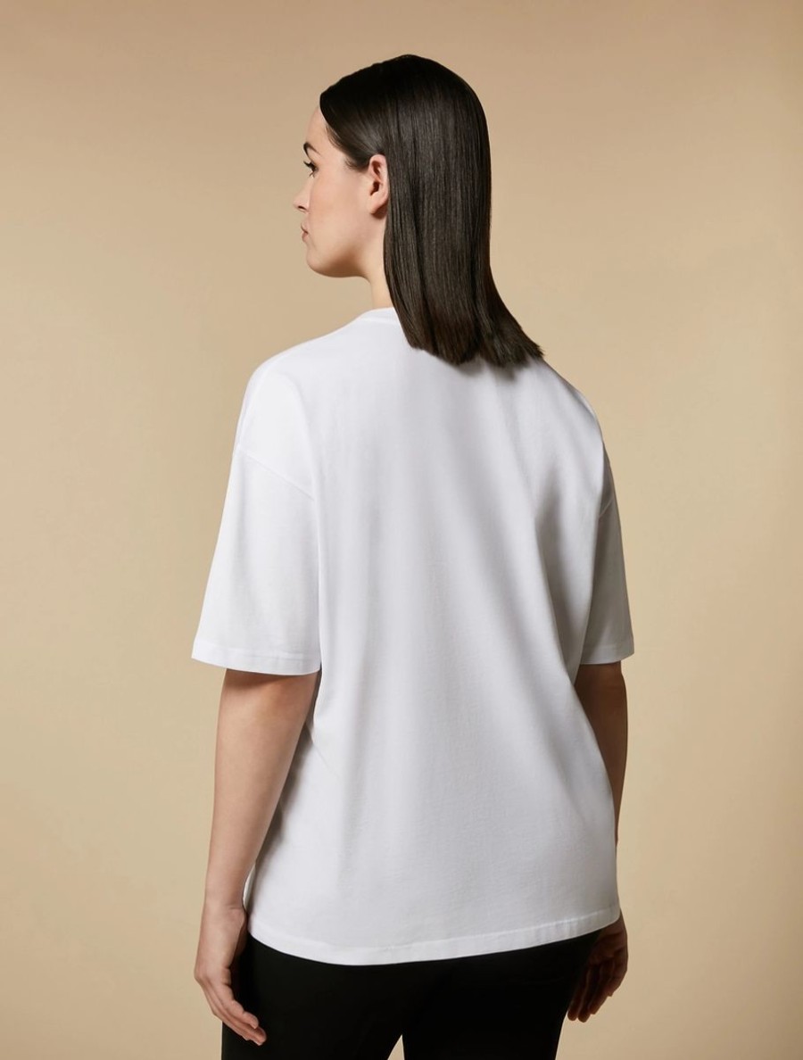 Vetements Marina Rinaldi | T-Shirt En Jersey A Imprime Blanc Optique