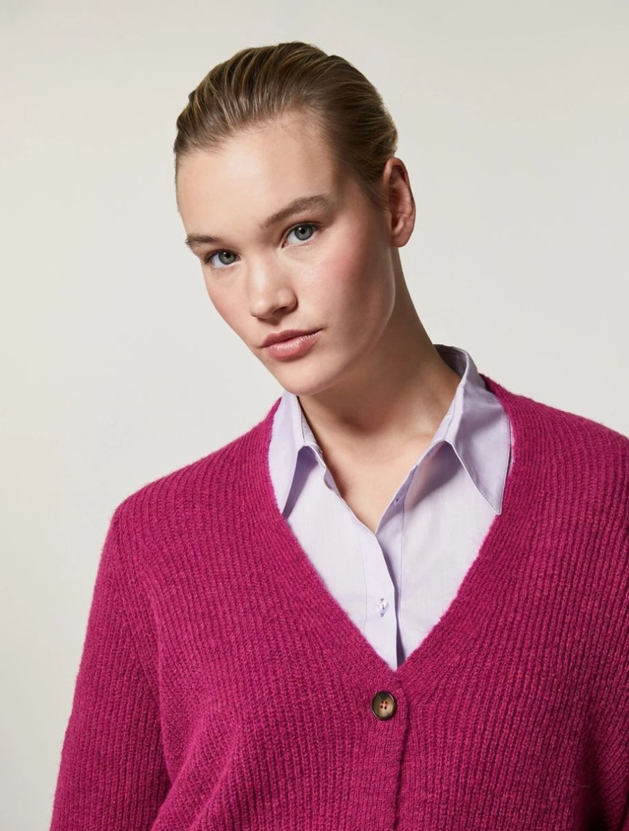 Vetements Marina Rinaldi | Cardigan En Laine Melangee Fuchsia