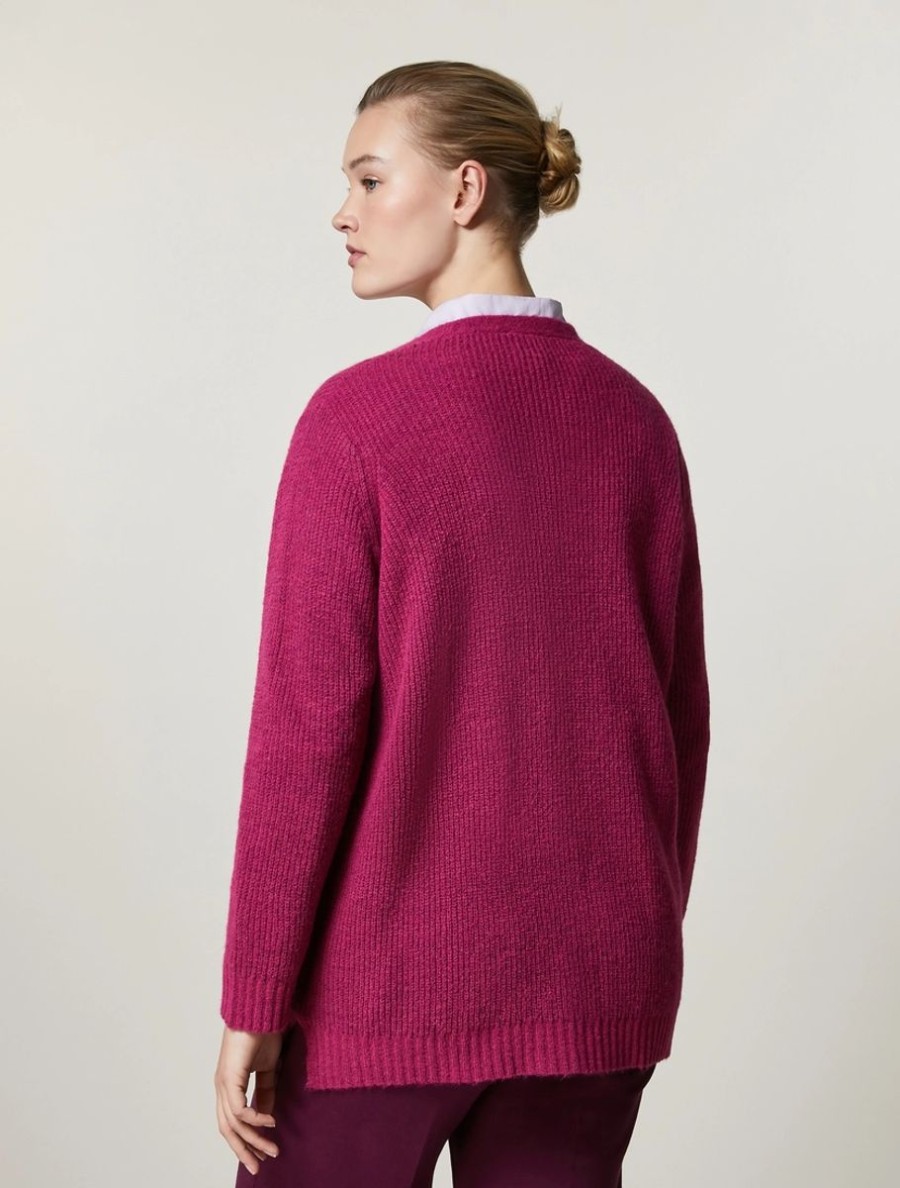 Vetements Marina Rinaldi | Cardigan En Laine Melangee Fuchsia