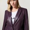 Vetements Marina Rinaldi | Blazer En Tissu Aspect Cuir Violet