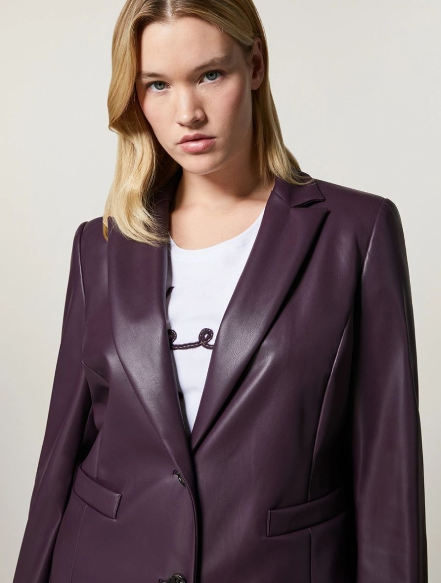 Vetements Marina Rinaldi | Blazer En Tissu Aspect Cuir Violet