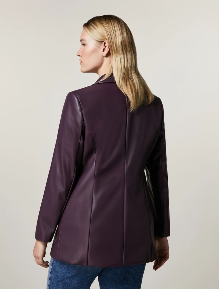 Vetements Marina Rinaldi | Blazer En Tissu Aspect Cuir Violet