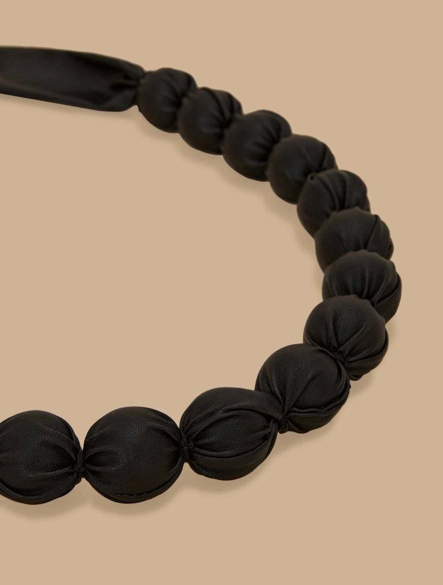 Accessoires Marina Rinaldi | Collier Perles En Tissu Enduit Noir