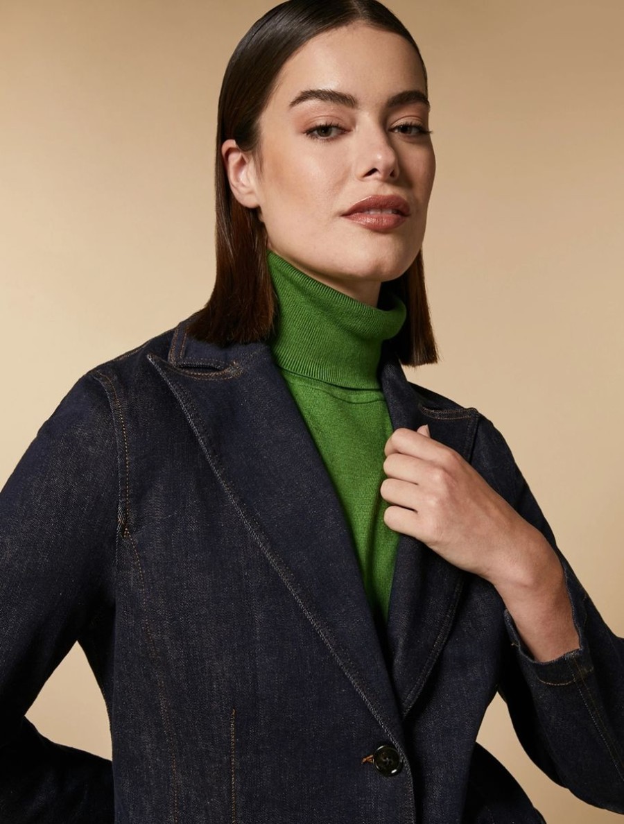 Vetements Marina Rinaldi | Veste Blazer En Jean Marine Fonce