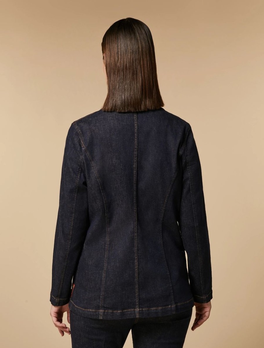 Vetements Marina Rinaldi | Veste Blazer En Jean Marine Fonce