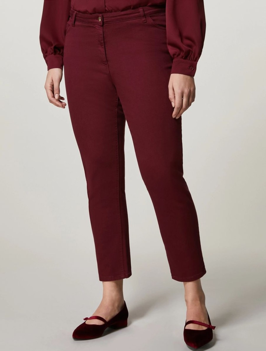 Vetements Marina Rinaldi | Pantalon En Serge Teint En Piece Bordeaux