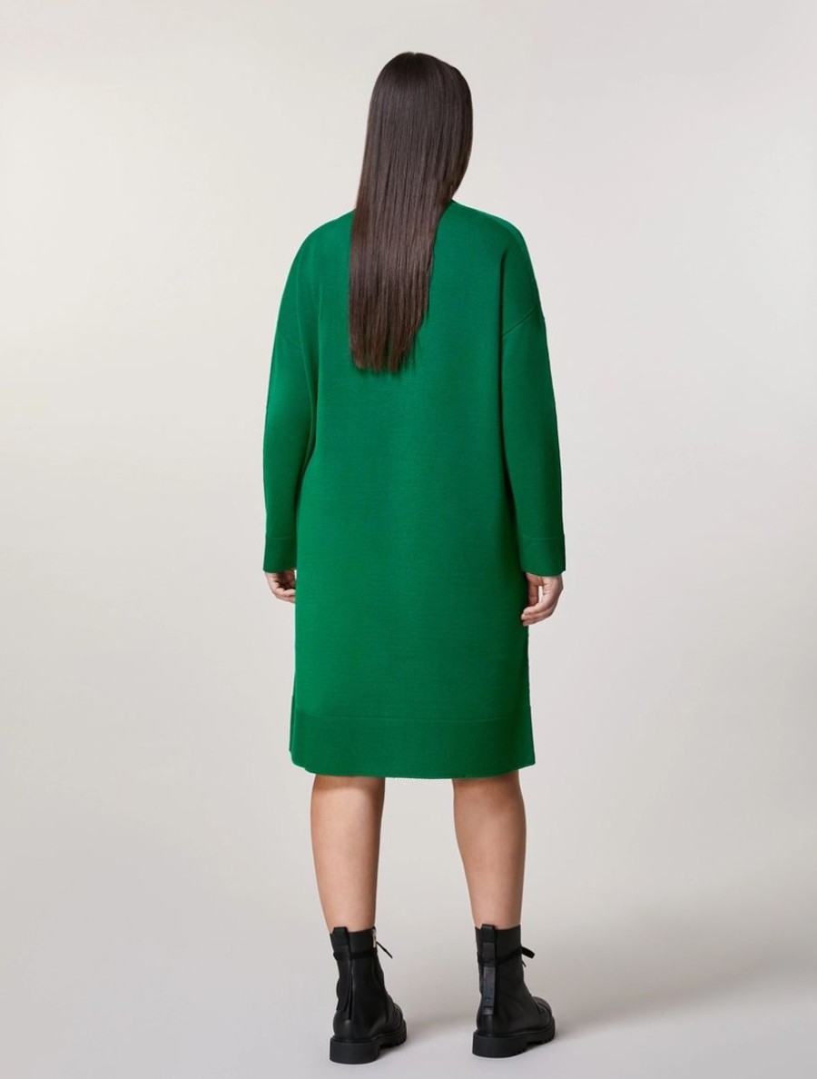 Vetements Marina Rinaldi | Robe En Laine Melangee Vert