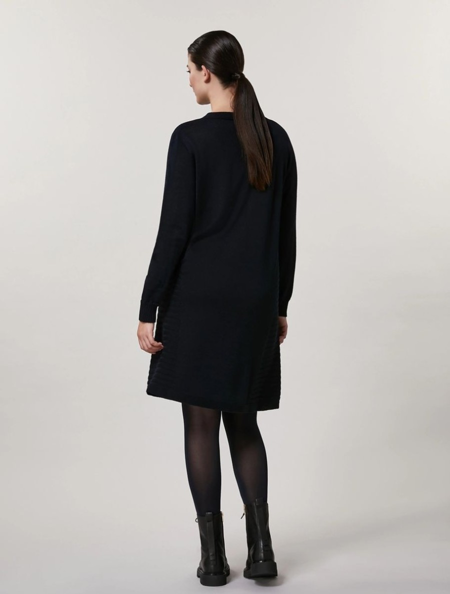 Vetements Marina Rinaldi | Robe En Tricot Marine Fonce